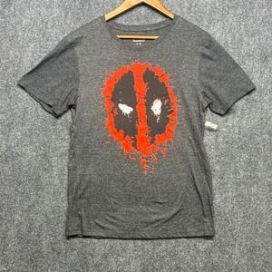 Marvel Deadpool Graphic T Shirt Mens Medium‎ Gray Heather Splatter Mask Logo Tee
